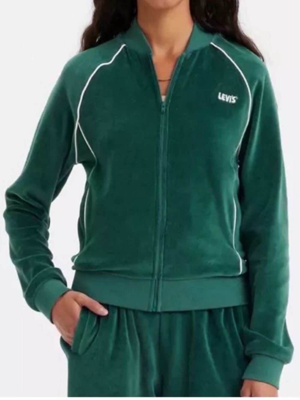 Levi’s Medium Sweat Jacket Gold Tab Ivy League Zip Up in Moss Green Velour NWT